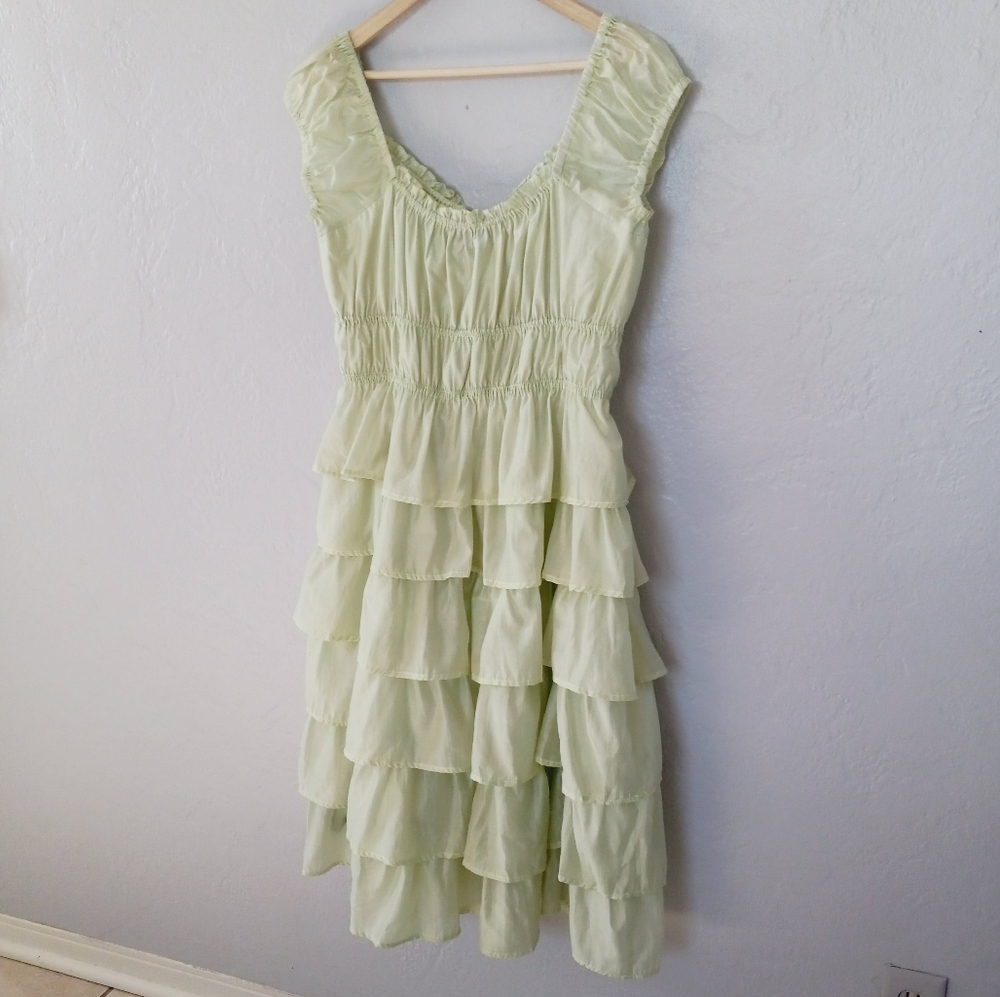 Anthropologie Current Air Ruffled Tiered Midi Dress Mint L - Picture 7 of 16